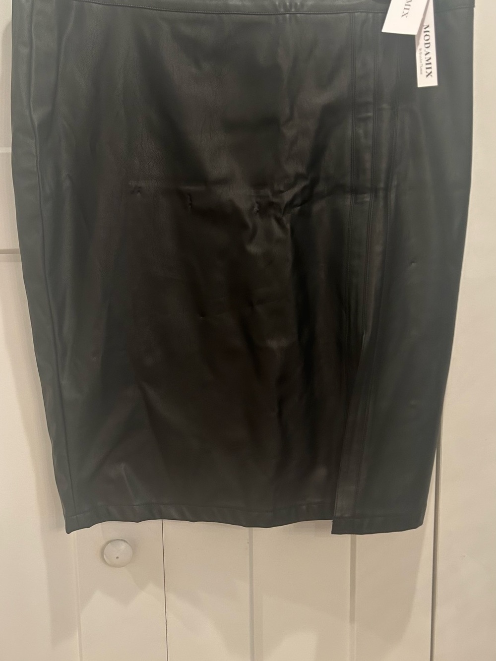 ModaMix Black Faux Leather Pencil Skirt — Sleek Panel Design